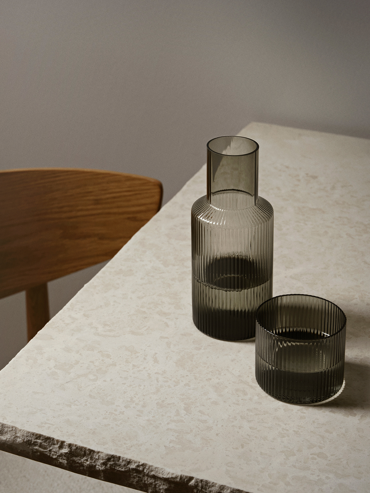 Ferm-Living-Ripple-Small-Carafe-Set-Smoked-Grey-Lifestyle